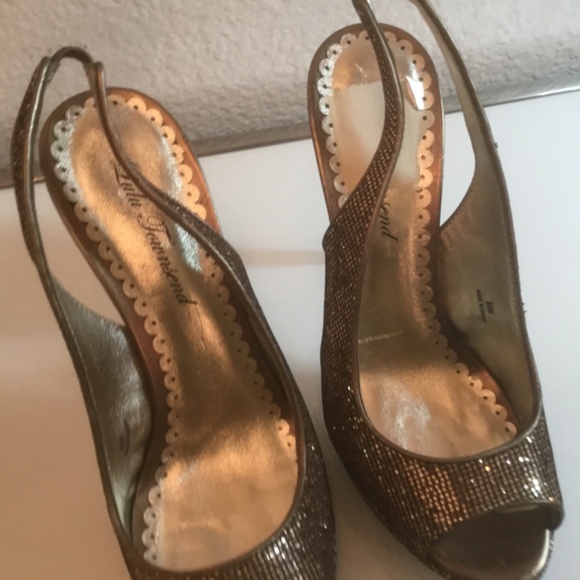 Lulu Townsend  bronze glitter sling back peep toe platform shoes 😍 - Picture 11 of 16